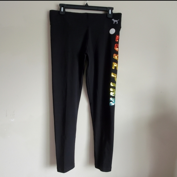 Size M💕PINK VICTORIA'S SECRET SEQUINS LEGGINGS - Picture 3 of 4